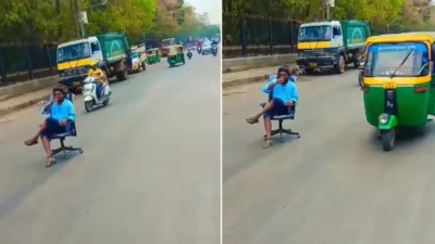 सड़क के बीचों-बीच कुर्सी लगाकर साउथ सिनेमा के 'विलेन' की तरह चाय पी रहा था शख्स, फिर हुआ कुछ ऐसा